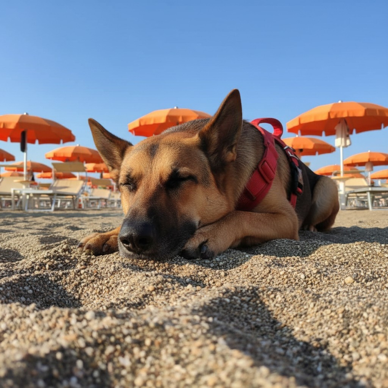 nemecky ovcak na plazi La Spiaggia di Pluto