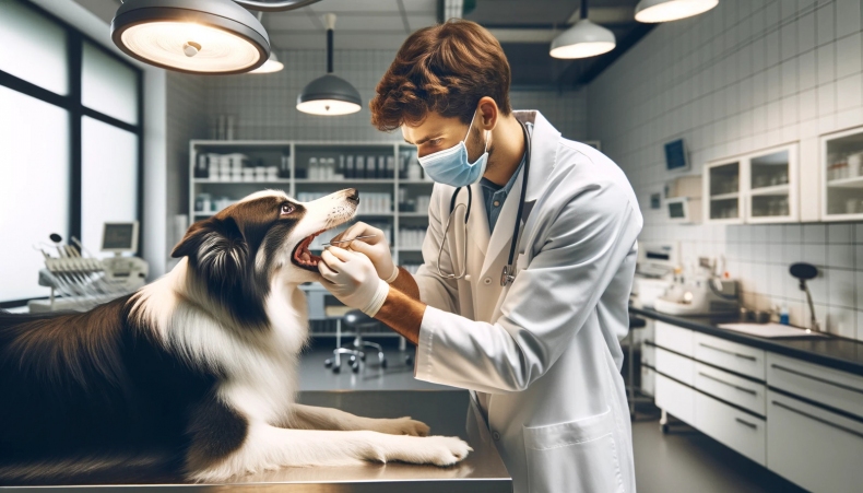 veterinar osetruje psa s paradontozou