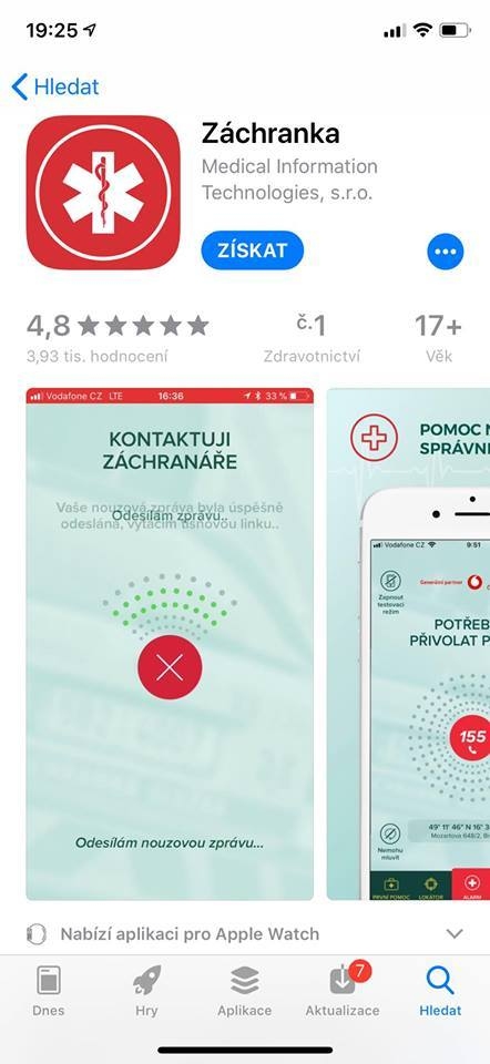 zachranka aplikace v mobilnim telefonu